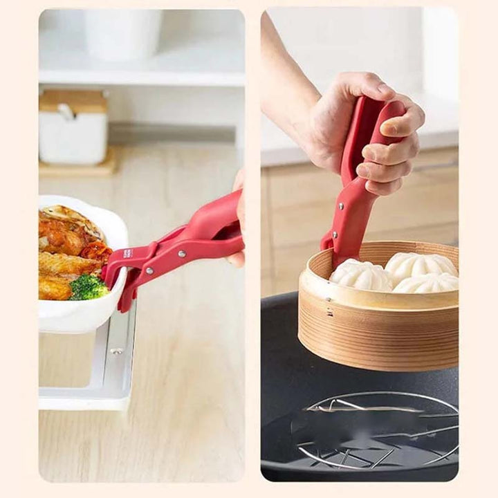 Close-up of a kitchen anti-scald bowl clip's silicone gripping pads, ensuring a firm hold on bowls.