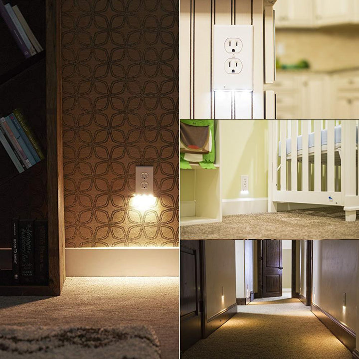 Smart LED night light outlet cover, features an automatic sensor for convenient, energy-saving home lighting