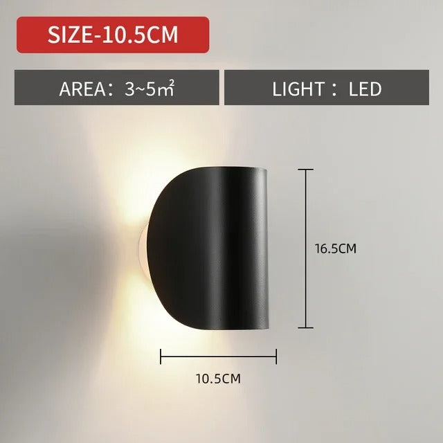 "LED up down black wall sconce light with sleek design for indoor and outdoor use, IP65 waterproof, energy-efficient LED."