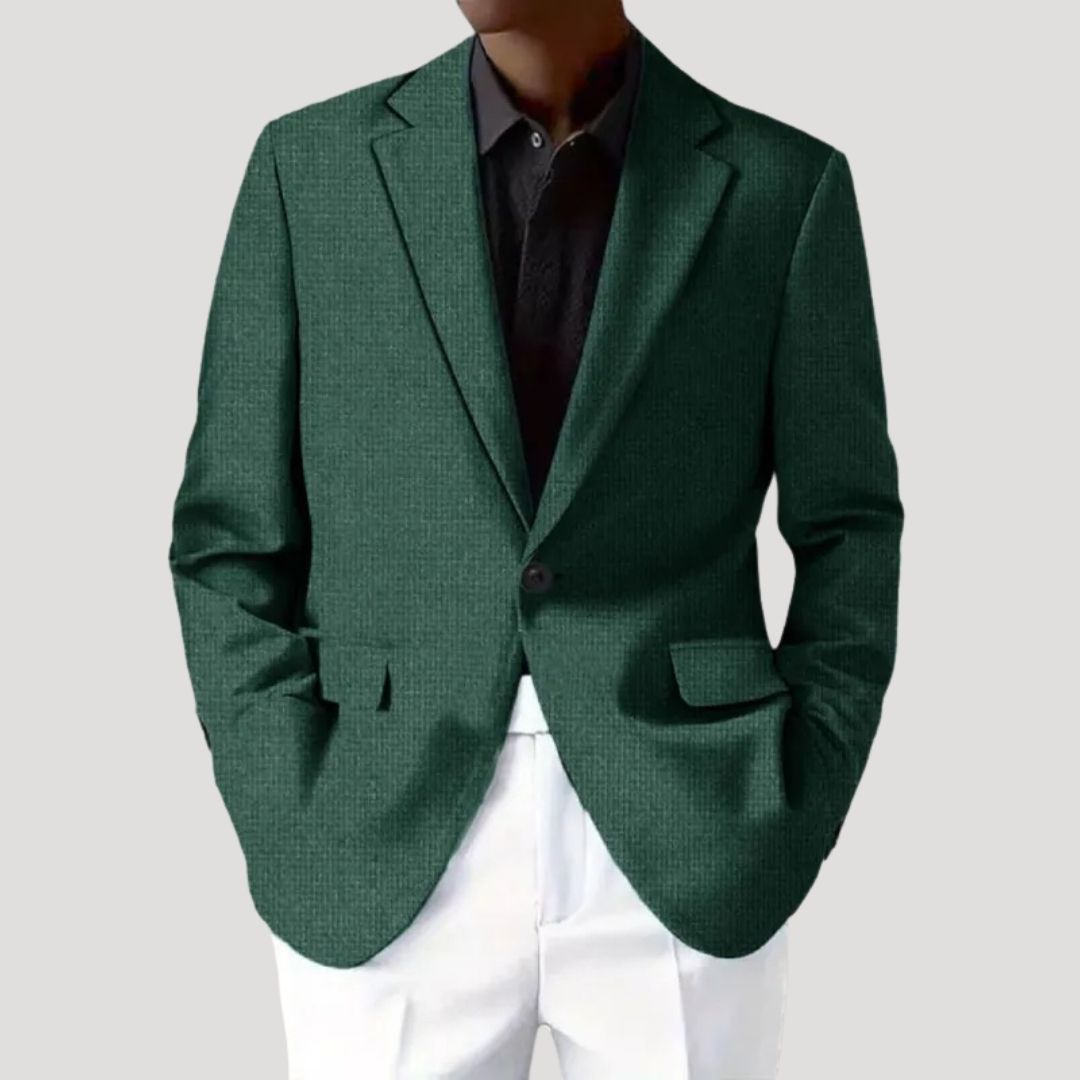 Men's casual jacket in light blue with subtle texture, ideal for versatile styling