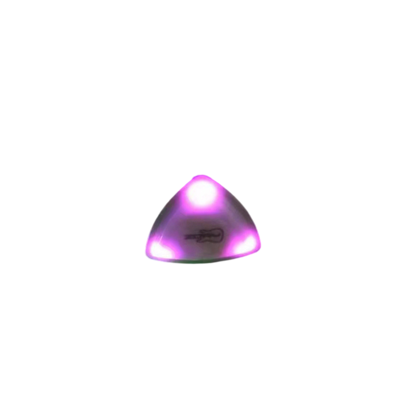 A glowing red Light Up Guitar Pick, perfect for adding flair to any musician's guitar playing.