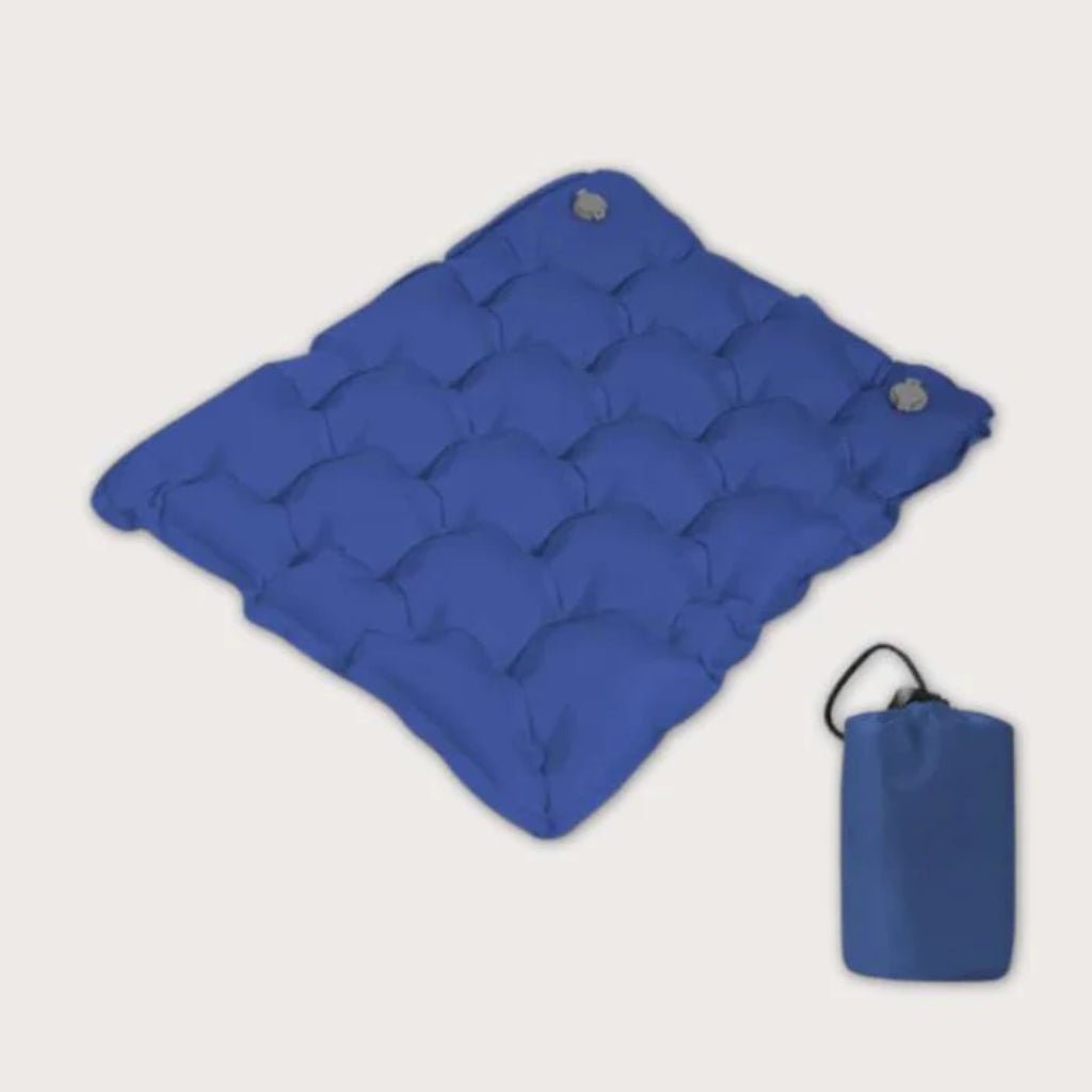 Versatile outdoor adventure seat cushion. Lightweight, inflatable, & waterproof for camping, hiking comfort.