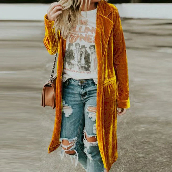 Elegant women's duster cardigan, perfect for stylish layering & comfort.