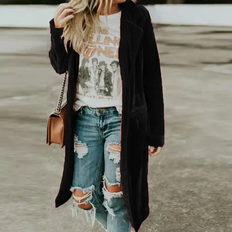 Valentina women's velvet duster coat, luxurious and versatile long cardigan.