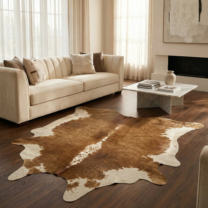 Soft white faux fur irregular rug. Luxurious plush carpet ideal for modern bedrooms or living spaces.