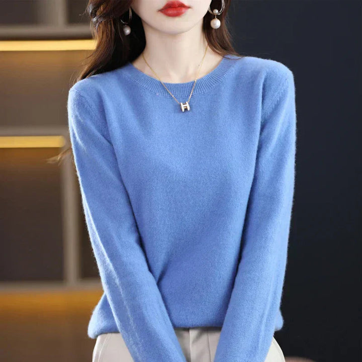 Elegant women's crewneck pullover sweater, luxuriously soft and warm. A versatile long-sleeve top.