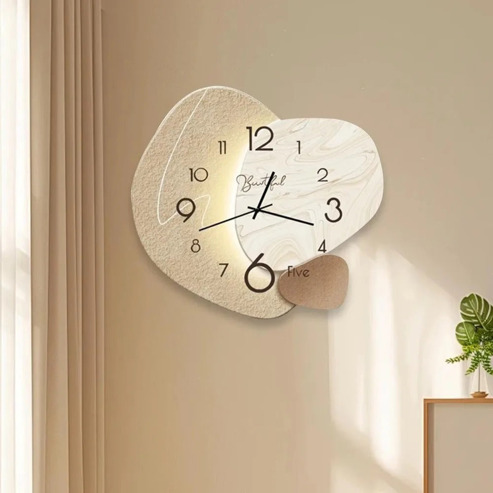 "Luxury LED wall clock; sleek design with illuminated analog face, ideal for modern interiors, home or dining spaces."
