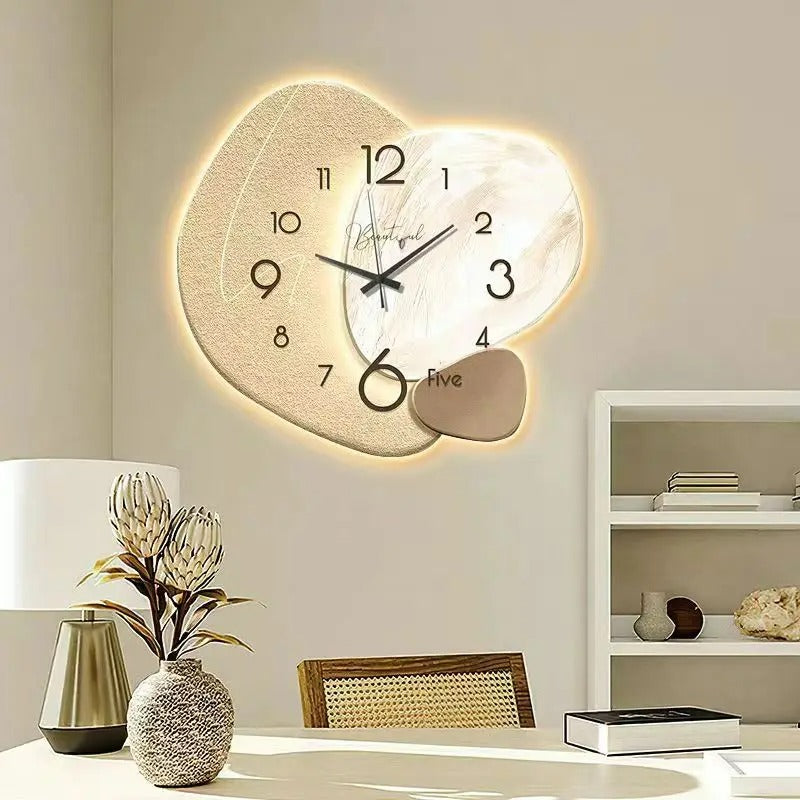 "Luxury LED wall clock; sleek design with illuminated analog face, ideal for modern interiors, home or dining spaces."