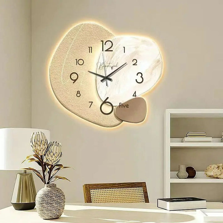 "Luxury LED wall clock; sleek design with illuminated analog face, ideal for modern interiors, home or dining spaces."