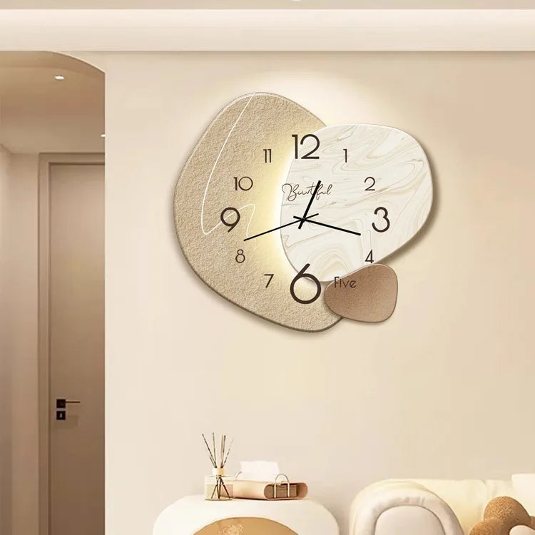 "Luxury LED wall clock; sleek design with illuminated analog face, ideal for modern interiors, home or dining spaces."