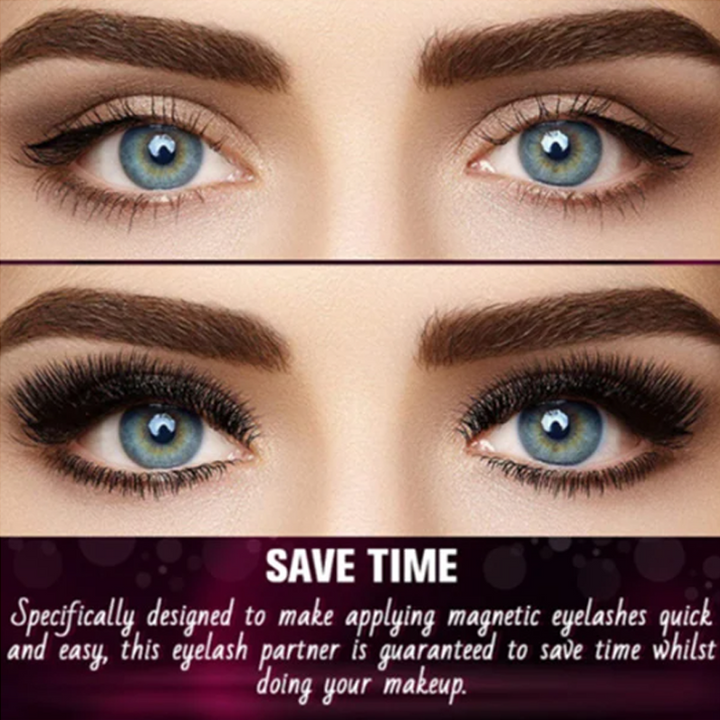 Close-up of the easy-to-use magnetic eyelash applicator tool gripping a 3D false eyelash.