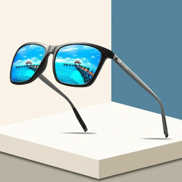 Close-up of men's polarized sunglasses, aluminum magnesium frame, perfect for outdoor sports