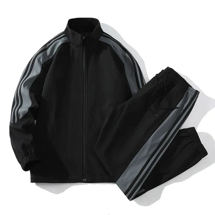 Men's athletic jogger set, grey, with zipper jacket and matching pants for sportswear & casual wear