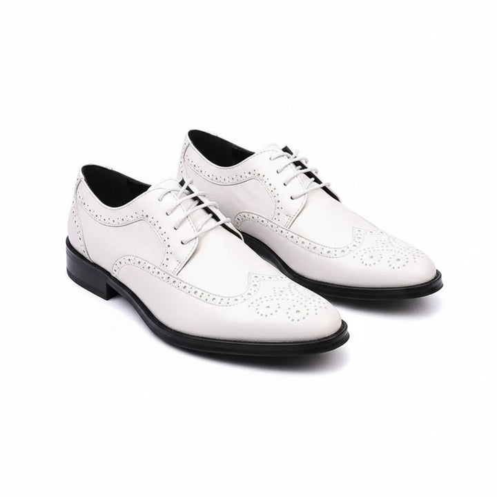 Men's black leather brogue oxford shoes with orthopedic arch support for all-day business casual comfort.