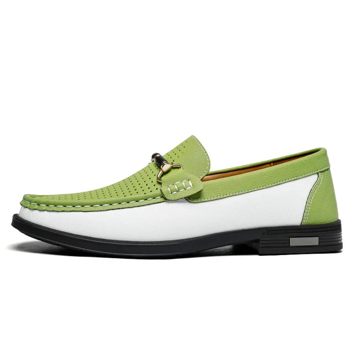 Men's light brown perforated leather bit loafers, ideal for warm weather