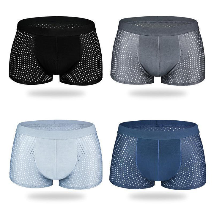 Close-up of men's ice silk underwear, highlighting the breathable honeycomb design for moisture-wicking.