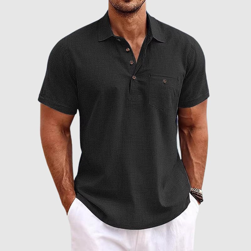 Stylish men's breathable polo shirt, ideal for staying cool in summer. Features a practical chest pocket & classic fit.