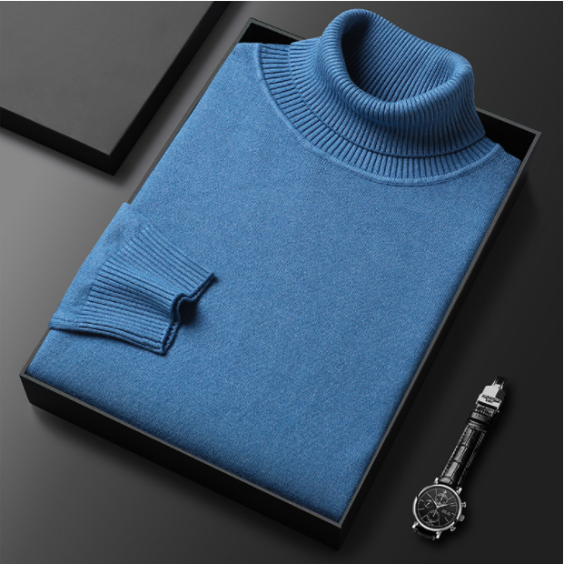 Men's casual brown turtleneck sweater, perfect for spring, showcasing a comfortable knit and long sleeves.