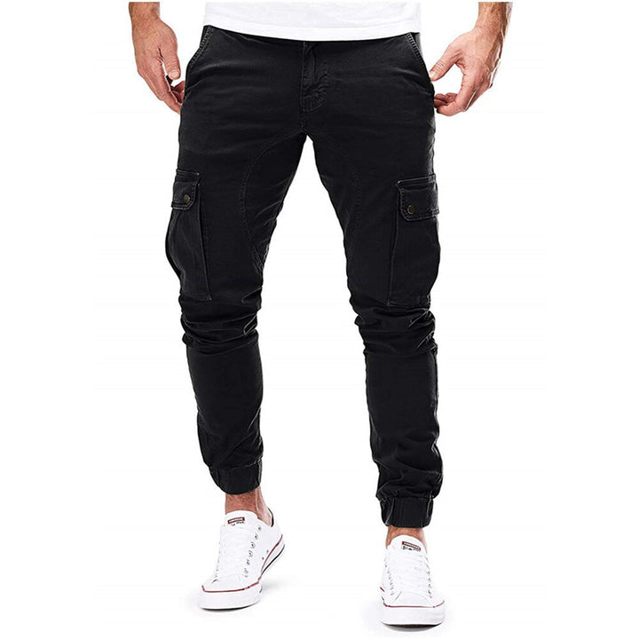 Stacked men's cargo pants in various colors, showcasing the versatility of these everyday casual trousers.