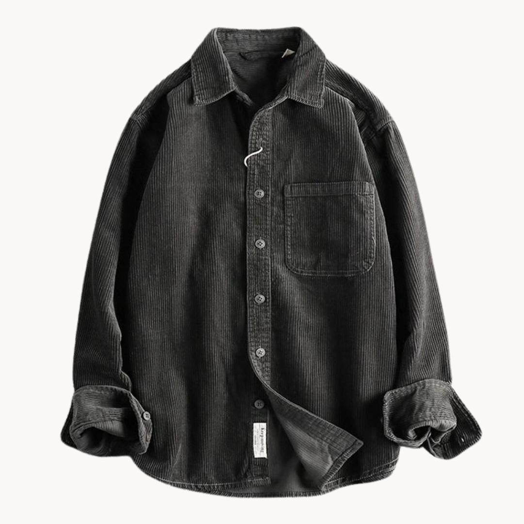 Stylish man wearing a casual corduroy button-down shirt, showcasing men's fashion and comfort