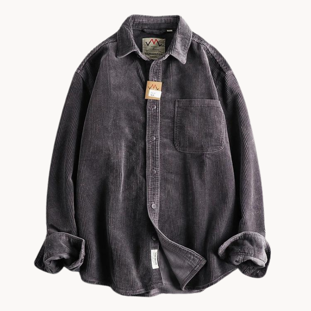 Men's corduroy long sleeve shirt paired with jeans, an essential for autumn and winter fashion
