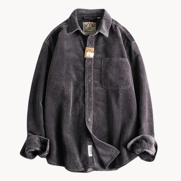 Men's corduroy long sleeve shirt paired with jeans, an essential for autumn and winter fashion