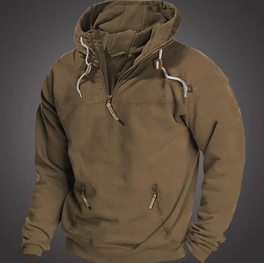 Men's casual half-zip long sleeve hoodie in a relaxed fit, perfect for everyday wear.