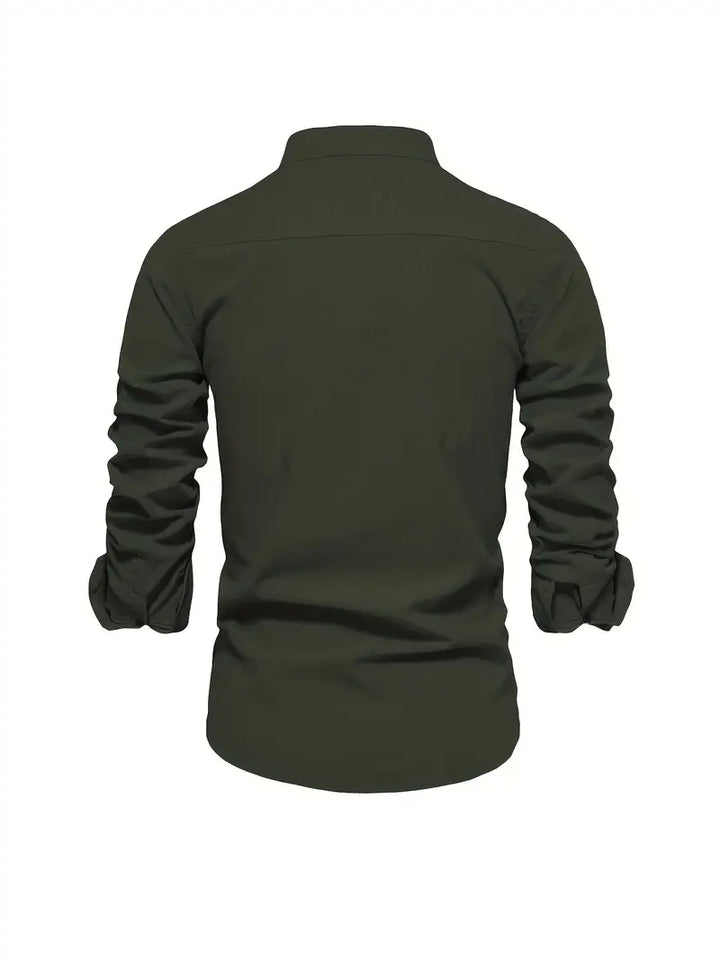 Stack of men's casual button-down shirts in various spring colors, versatile options.