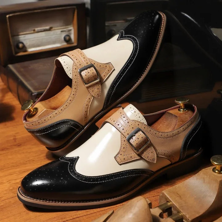 Brown leather monk strap brogues for men, versatile and stylish dress footwear