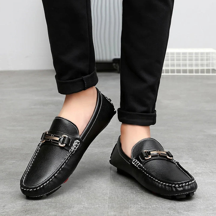 Detail of the leather texture on Men's Classic Leather Bit Loafers, high-quality men's dress shoes