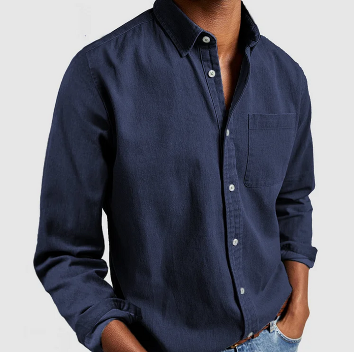 Versatile men's long sleeve button-down shirt for casual, formal, and office wear.