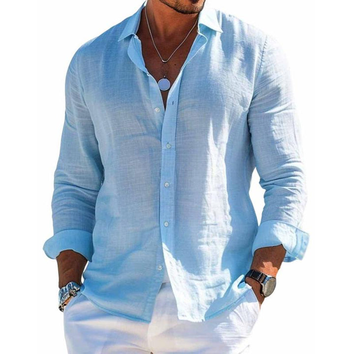 Comfortable men's summer button-down shirt. Lightweight fabric ensures all-day comfort in warm weather. Easy care.