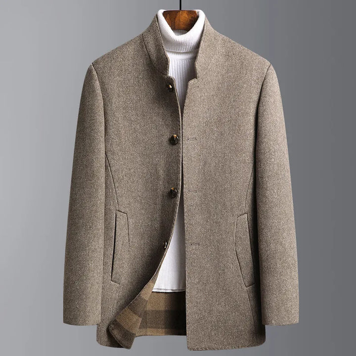Men's classic mid-length wool-cashmere coat. Elegant fall/winter outerwear for stylish men.
