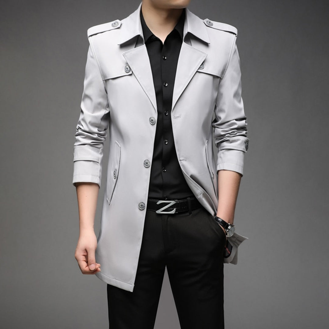 Casual men's single-breasted trench coat, a versatile lightweight outerwear piece for all seasons.