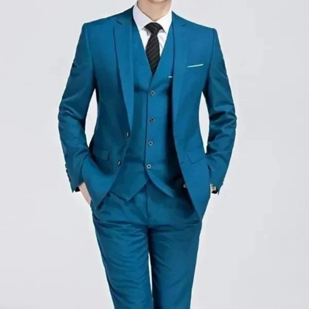 Close-up of a men's classic purple three-piece suit fabric, showcasing quality tailoring