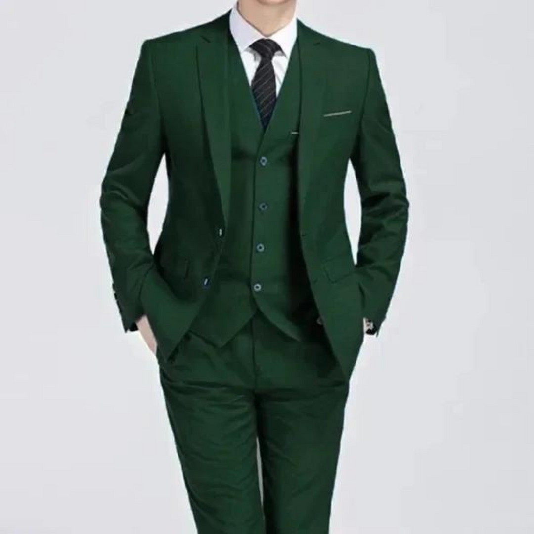 Full shot of a men's formal purple three-piece spring suit, perfect for a wedding or meeting