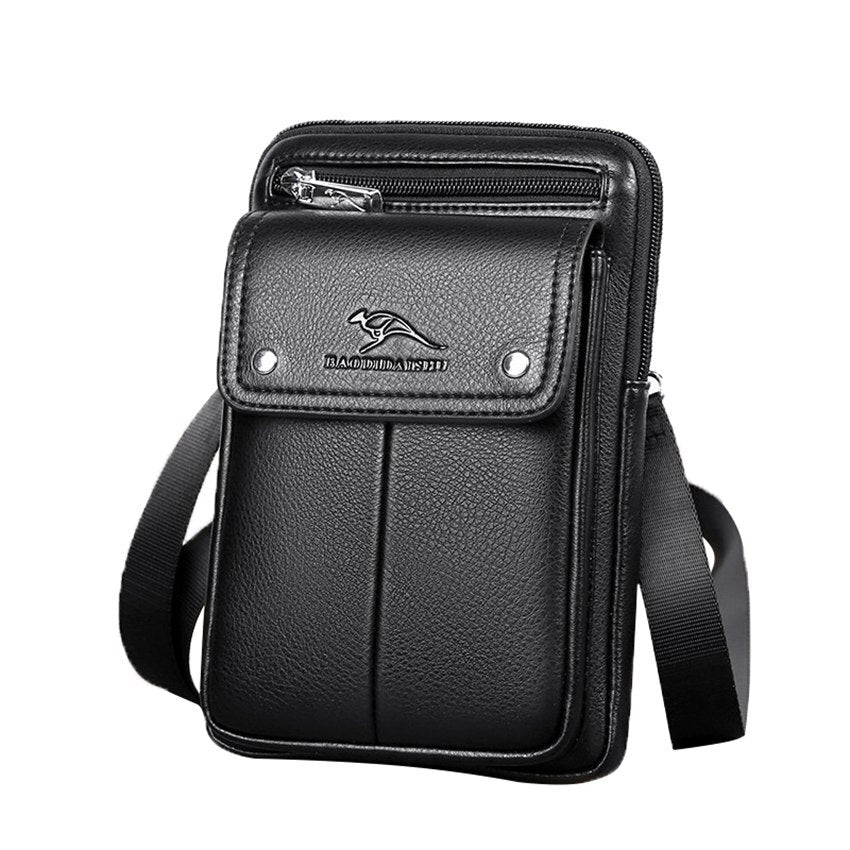Men's compact PU leather crossbody bag with adjustable strap for daily essentials.