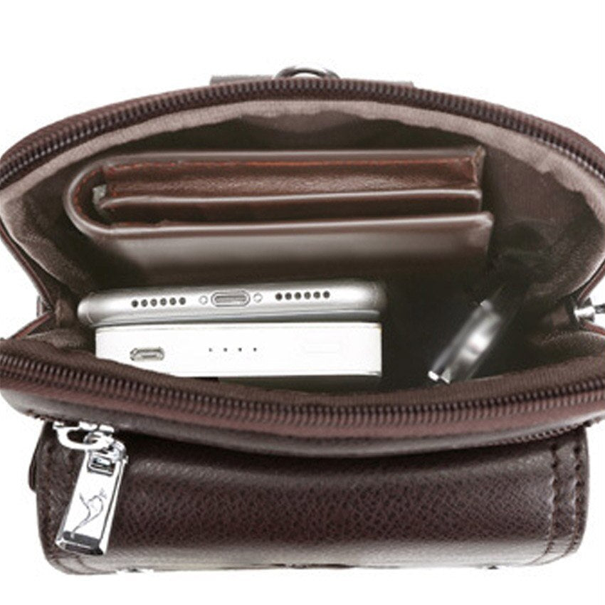 Sleek black men's PU leather crossbody bag, compact & adjustable for daily essentials, travel.