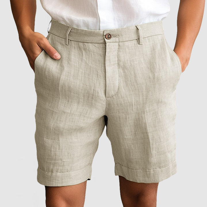 Men's cuffed flat front dress chino shorts in a stylish, comfortable design for summer.