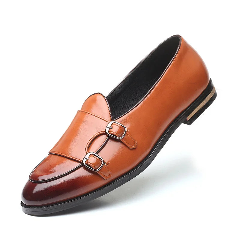 Detail of men's double monk strap, exquisite craftsmanship, premium leather loafers