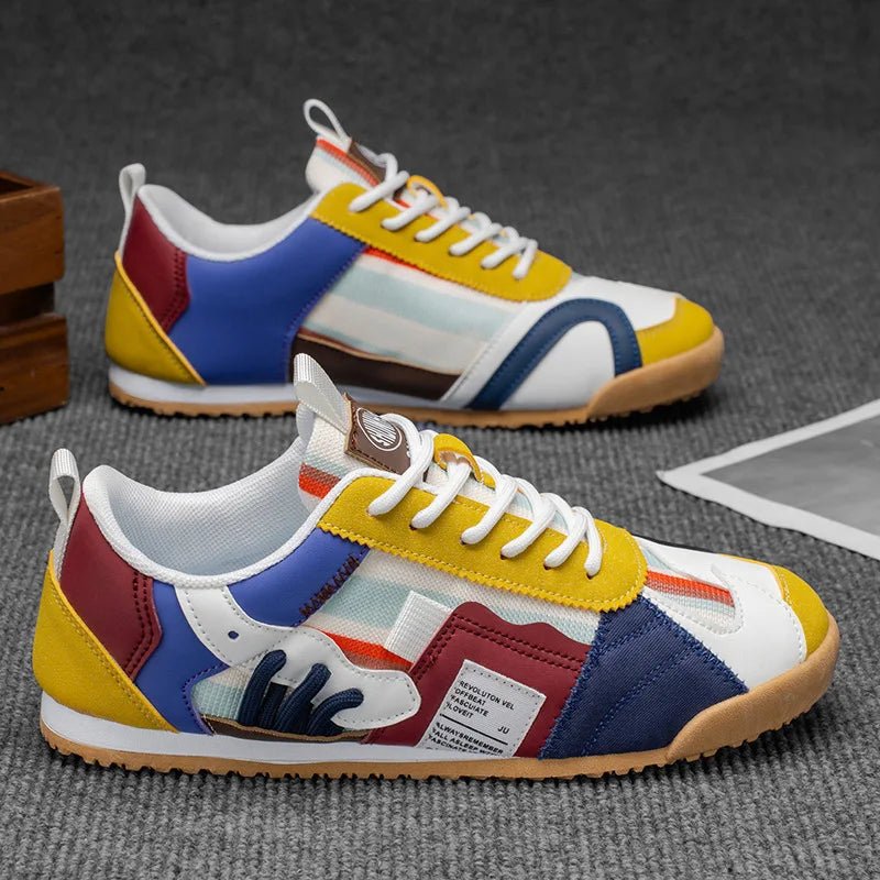 Versatile men's patchwork utility sneakers for walking, trail, and street adventures.