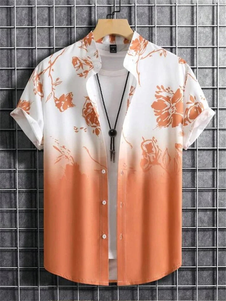 Men's floral print short-sleeve collared shirt, perfect for casual summer wear.
