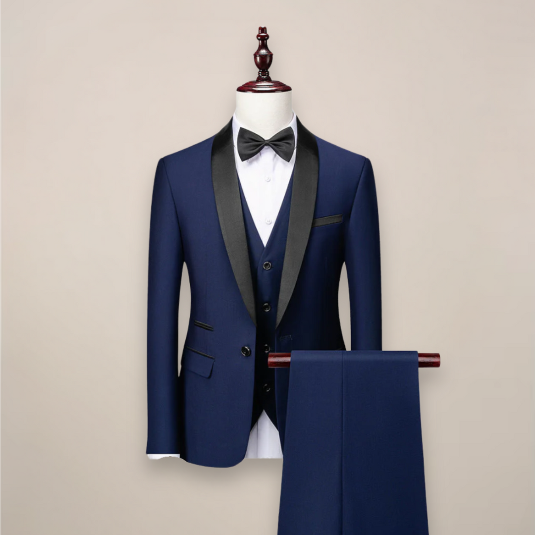 Close-up of a men's formal tuxedo lapel and vest, ideal for spring fashion and special occasions.