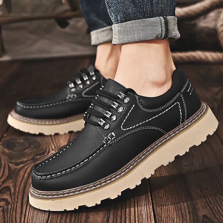 Men's leather walkers in classic black on a white background, clean product shot