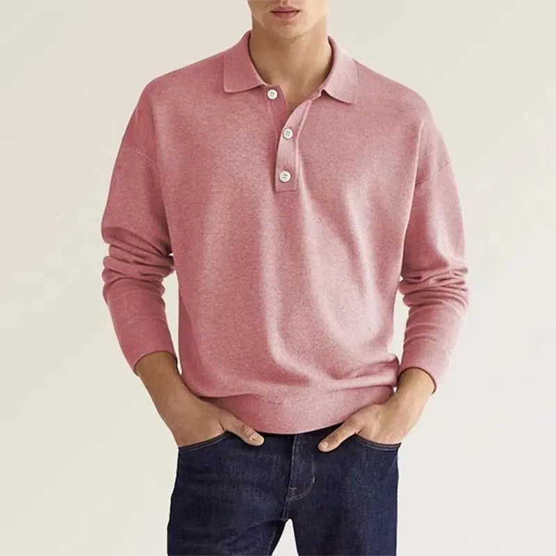 Men's half button long sleeve polo shirt. Smart casual top, perfect for everyday wear & timeless style.