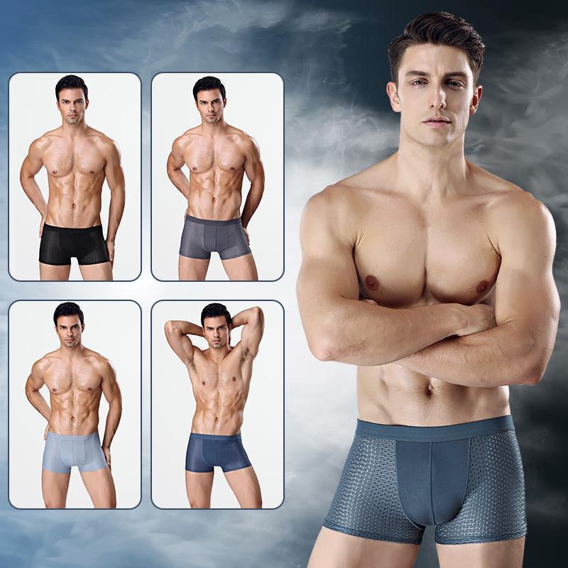 Men's ice silk modal cooling briefs, black, showcasing breathable summer comfort and lightweight design.