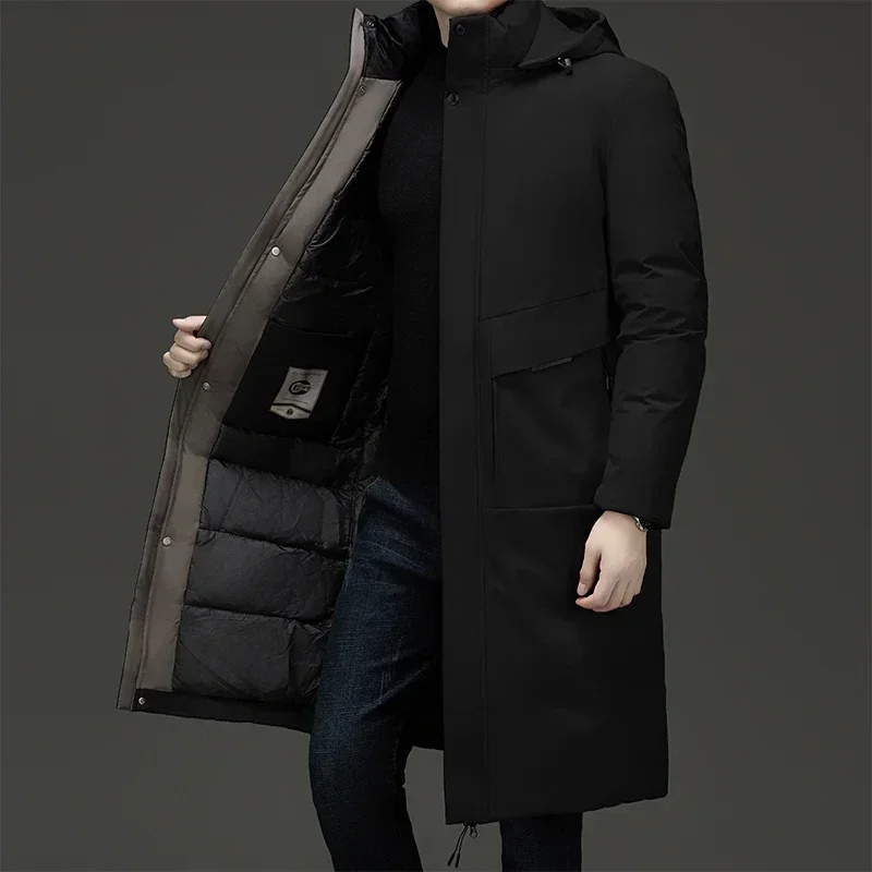 Warm men's winter coat with a full zip front and hood for ultimate cold protection