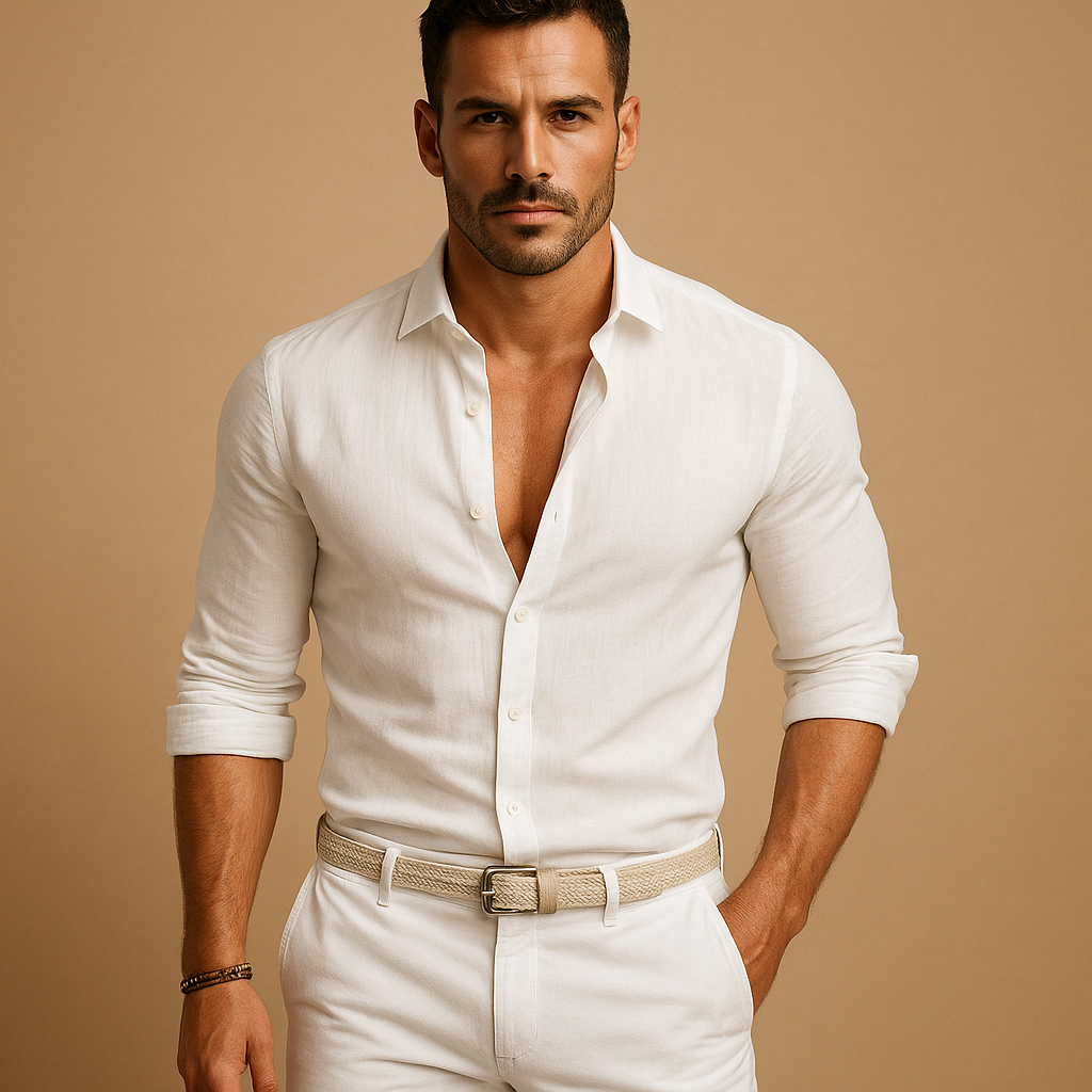 Versatile men's collared button-down shirt, easily dressed up for office or down for casual wear.