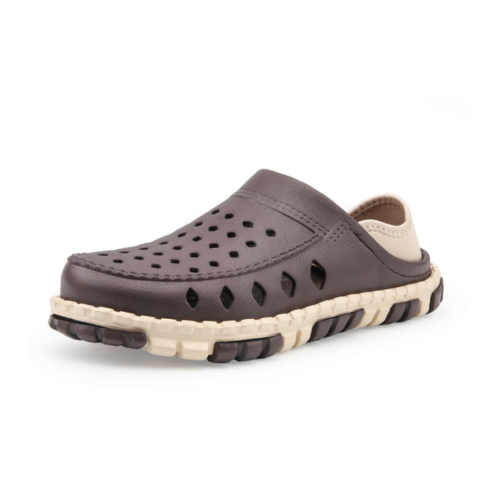 Pair of men's casual EVA beach slippers in a vibrant summer color