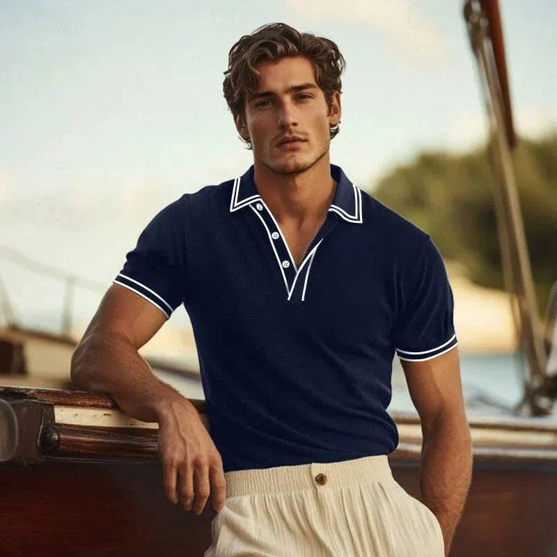 Casual men's lightweight knit polo shirt, a comfortable short sleeve design for everyday summer style.